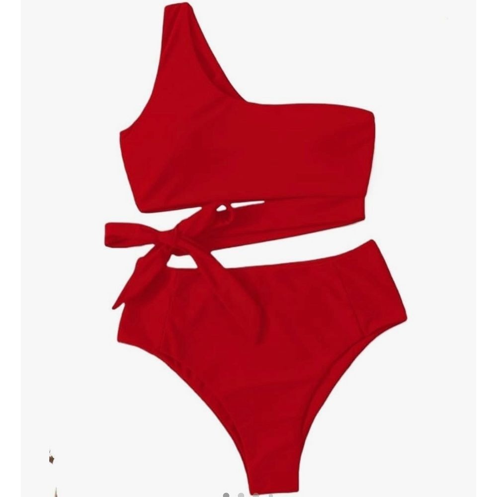 Bikini Set Knot Side One Shoulder Wireless Bikini High Waist Bottom size S A-107